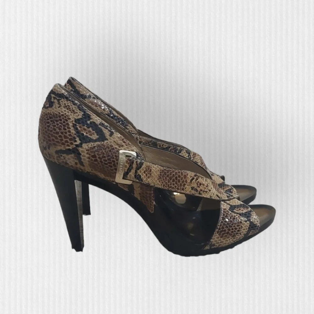 Michael Kors Strappy Brown Black Python Print Heels Leather High Heel Size 9.5M - Picture 4 of 14